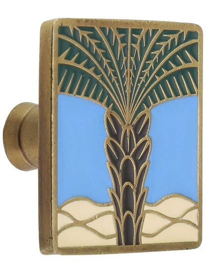 Royal Palm Enameled Knob in Ant Brass/Periwinkle.